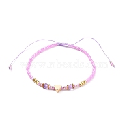Adjustable Nylon Cord Braided Bead Bracelets, with Glass Seed Beads, Brass Heart Beads, Alloy Spacer Beads and Natural Amethyst Beads, Inner Diameter: 2-1/8~3-7/8 inch(5.5~9.8cm)(BJEW-JB05688-01)
