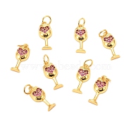 Brass Micro Pave Fuchsia Cubic Zirconia Pendants, Long-Lasting Plated, Wine Glass, Real 18K Gold Plated, 16x7x3mm, Hole: 3.5mm, Ring: 5x1mm(ZIRC-P086-10G)