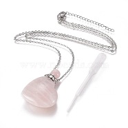 Natural Rose Quartz Openable Perfume Bottle Pendant Necklaces, with Stainless Steel Cable Chain and Plastic Dropper, Heart, 50~55cm, Bottle Capacity: 0.15~0.3ml(0.005~0.01 fl. oz), 2mm(G-K295-A01-P)