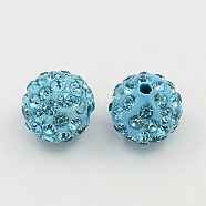 Polymer Clay Rhinestone Beads, Pave Disco Ball Beads, Grade A, Round, PP15, Turquoise, PP15(2.1~2.2mm), 10mm, Hole: 1.8~2mm(X-RB-C1438-10mm-A03)