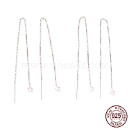 Rhodium Plated 925 Sterling Silver Ear Thread, Ball Drop Long Chain Tassel Dangle Stud Earrings for Women, Platinum, 100mm, Pin: 0.7mm(STER-P047-10P)