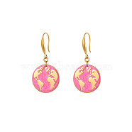 Golden Tone Stainless Steel Enamel Map Dangle Earrings for Women, Pink(NE3200-3)
