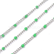 304 Stainless Steel Enamel Curb Chains, with Spool, Soldered, Faceted, Spring Green, 2.5x2x0.8mm, 32.80Feet/roll(10m/roll)(CHS-P013-01P-10)