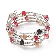 Glass Beads Five Loops Wrap Bracelets, Brass Bead Bracelet for Women, Dark Red, Inner Diameter: 2 inch(5cm)(BJEW-JB09056-02)