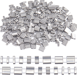 300Pcs 3 Size Glass Seed Beads, 2-Hole, Rectangle, Gunmetal Plated, 4.5~5.5x2~5.5x1~2.5mm, Hole: 0.5~0.8mm, 100Pcs/size(SEED-CN0001-09)