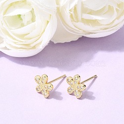 Valentine's Day Brass Micro Pave Clear Cubic Zirconia Stud Earrings, Cadmium Free & Lead Free, Long-Lasting Plated, Rack Plating, Flower, 8.5x9mm(EJEW-C186-22G-03)