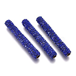 Polymer Clay Rhinestone Tube Beads, with Brass Findings, Capri Blue, 35~35.5x5~5.5mm, Hole: 2.5mm(RB-L080-15)