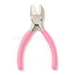 Steel Jewelry Pliers,  with Plastic Handle & Jaw Cover, Flat Nose Pliers, Ferronickel, Pink, 13.3x7.9x1.05cm(PT-Q010-07P)