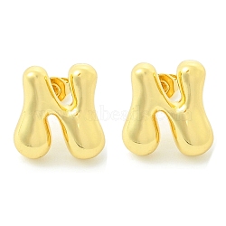 Rack Plating Brass Earrings, Cadmium Free & Lead Free, Long-Lasting Plated, Stud Earrings, Alphabet, Real 18K Gold Plated, Letter N, 14x13mm(EJEW-S222-01G-N)