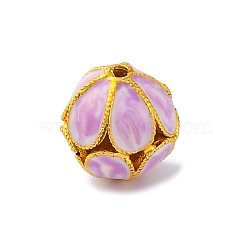 Handmade Cloisonne Beads, Real 18K Gold Plated, Round, Medium Orchid, 10.5x10mm, Hole: 1.4mm(KK-U042-13A-01)