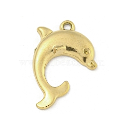 Ion Plating(IP) 304 Stainless Steel Pendants, Dolphin Charm, Real 18K Gold Plated, 20.5x15.5x2.5mm, Hole: 1.5mm(STAS-I307-532G)