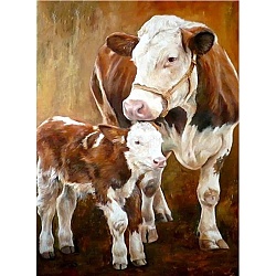 5D DIY Diamond Painting Animals Canvas Kits, with Resin Rhinestones, Diamond Sticky Pen, Tray Plate and Glue Clay, Cattle Pattern, 30x20x0.02cm(DIY-C004-13)