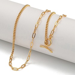 Brass Curb Chain & Paperclip Chain Necklaces for Women, Real 18K Gold Plated, 17.91 inch(45.5cm)(NJEW-U011-08G)