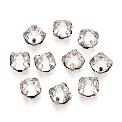 Flat Round Sew on Rhinestone, Glass Rhinestone, with Brass Prong Settings, Garments Accessories, Faceted, Platinum, 5x3mm, Hole: 0.7~0.9mm(KK-N282-01A-P)