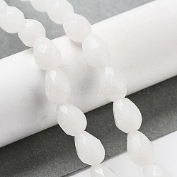 Natural White Jade Beads Strands, Faceted Teardrop, 10x7mm, Hole: 1.2mm, about 20pcs/strand, 7.87''(20cm)(G-P520-B14-01)