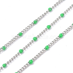 304 Stainless Steel Enamel Curb Chains, with Spool, Soldered, Faceted, Spring Green, 2.5x2x0.8mm, 32.80Feet/roll(10m/roll)(CHS-P013-01P-10)