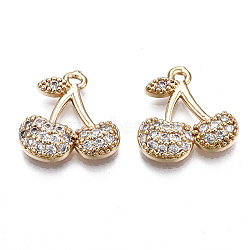 Brass Micro Pave Clear Cubic Zirconia Charms, Long-Lasting Plated, Cadmium Free & Lead Free, Cherry, Light Gold, 14.5x15x3mm, Hole: 1.4mm(KK-S359-098-RS)