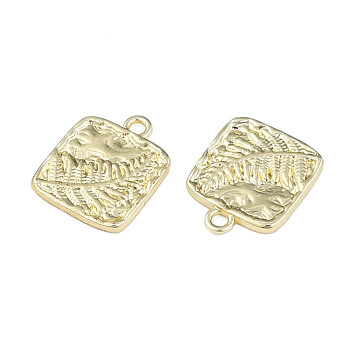Rack Plating Alloy Pendants, Cadmium Free & Lead Free, Square with Leaf, Light Gold, 18x15x2mm, Hole: 2mm