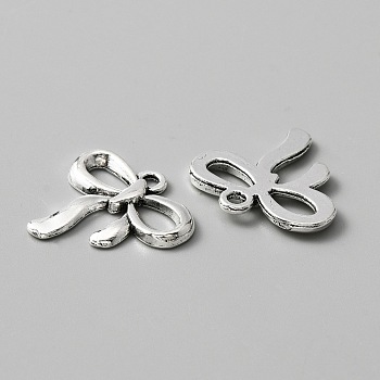 Tibetan Style Alloy Pendants, Bowknot Charms, Antique Silver, 18x19x2mm, Hole: 1.8mm