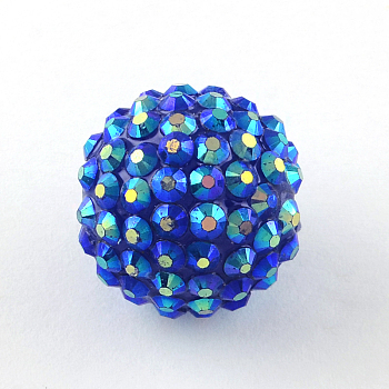 AB-Color Resin Rhinestone Beads, with Acrylic Round Beads Inside, for Bubblegum Jewelry, Blue, 20x18mm, Hole: 2~2.5mm