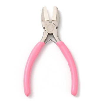 Steel Jewelry Pliers,  with Plastic Handle & Jaw Cover, Flat Nose Pliers, Ferronickel, Pink, 13.3x7.9x1.05cm