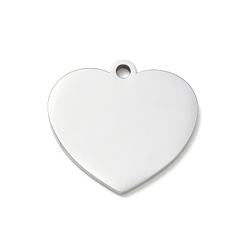 304 Stainless Steel Pendants, Heart Charms, Stamping Blank Tag, Stainless Steel Color, 20x21x1.5mm, Hole: 1.8mm