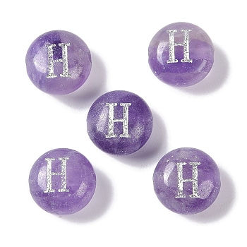 Natural Amethyst Beads, Rondelle with Letter, Letter H, 8.5~9x5~5.5mm, Hole: 1.2mm