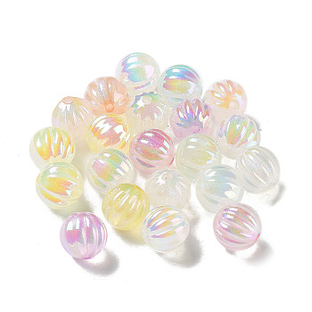 UV Plating Transparent Acrylic Beads, Iridescent, Luminous Beads, Glow in the Dark, Pumpkin, Mixed Color, 11mm, Hole: 1.8mm