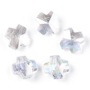 Electroplate Transparent Glass Beads, AB Color Plated, Faceted, Cross, Clear AB, 14x14x7.5mm, Hole: 1.4mm