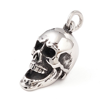 304 Stainless Steel Pendants, Skull, Antique Silver, 30.5x15x16mm