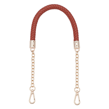 PU Leather Braided Bag Handles, with Cable Chain & Swivel Clasps, for Purse Making, Saddle Brown, 60.5cm