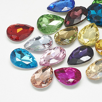 Pointed Back Glass Rhinestone Cabochons, Faceted, teardrop, Mixed Color, 8x6x3mm