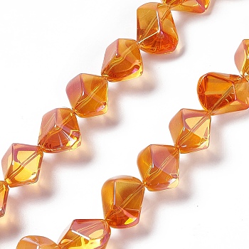 Full Rainbow Plated Electroplate Glass Beads, Polygon, Dark Orange, 15.5~16x15.5x10~10.5mm, Hole: 1mm, about 50~51pcs/strand, 27.95''~29.13''(71~74cm)