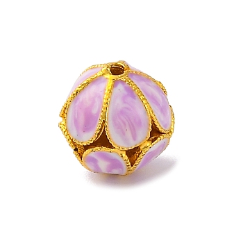 Handmade Cloisonne Beads, Real 18K Gold Plated, Round, Medium Orchid, 10.5x10mm, Hole: 1.4mm