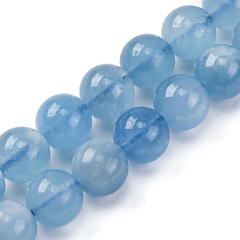 Natural Aquamarine Round Bead Strands, Grade AAA, 10mm, Hole: 1mm, about 40pcs/strand, 15.5 inch