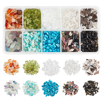 DIY Beads Jewelry Making Finding Kit, Including 240~270G 10 Style Natural Mixed Gemstone Chips Beads, No Hole, 1~15x1~15x0.5~6mm, about 24~27g/style