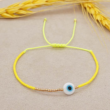 Adjustable Lanmpword Evil Eye Braided Bead Bracelet, Yellow, 11 inch(28cm)