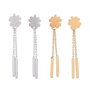 304 Stainless Steel Chain Tassel Earrings, with Ear Nuts, Bar & Clover, Mixed Color, 47mm, Pin: 0.7mm