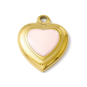 304 Stainless Steel Pendants, with Enamel, Heart, Lavender Blush, 18x15x3.5mm, Hole: 1.4mm