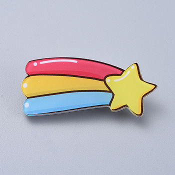 Acrylic Safety Brooches, with Iron Pin, Meteor, Colorful, 23x50x8mm, Pin:0.8mm