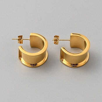 Stainless Steel Round Stud Earring Finding, Blank Grooved Earring Settings for Inlay Earring Making, Golden, 20x12.5mm, Pin: 0.7mm, Slot: 10mm