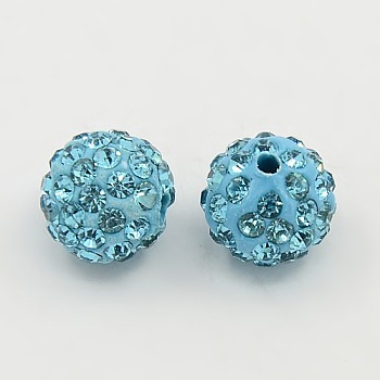 Polymer Clay Rhinestone Beads, Pave Disco Ball Beads, Grade A, Round, PP15, Turquoise, PP15(2.1~2.2mm), 10mm, Hole: 1.8~2mm