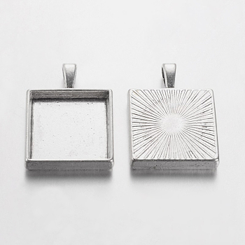 Tibetan Style Pendant Cabochon Settings, Plain Edge Bezel Cups, Cadmium Free & Lead Free, Square, Antique Silver, Tray: 20x20mm, 32x24x4.5mm, Hole: 7mm