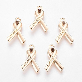 Alloy Pendants, Ribbon with Word Courage, Golden, 22.5x14.5x3mm, Hole: 2mm