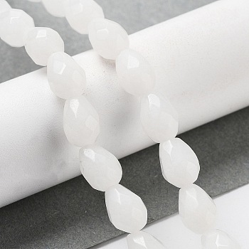 Natural White Jade Beads Strands, Faceted Teardrop, 10x7mm, Hole: 1.2mm, about 20pcs/strand, 7.87''(20cm)