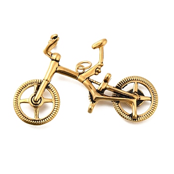 304 Stainless Steel Big Pendants, with Jump Rings, Bicycle Charm, Antique Golden, 44.5x59.5x12.5mm, Hole: 4.5mm