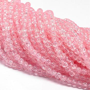 Synthetic Crackle Quartz Beads Strands, Round, Dyed, Pink, 8mm, Hole: 1mm, about 50pcs/strand, 15.75 inch