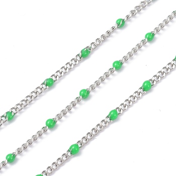 304 Stainless Steel Enamel Curb Chains, with Spool, Soldered, Faceted, Spring Green, 2.5x2x0.8mm, 32.80Feet/roll(10m/roll)