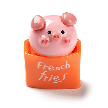 Opaque Resin Cute Pig Imitation Food Decoden Cabochons, French Fries
, Coral, 27x19.5x17mm