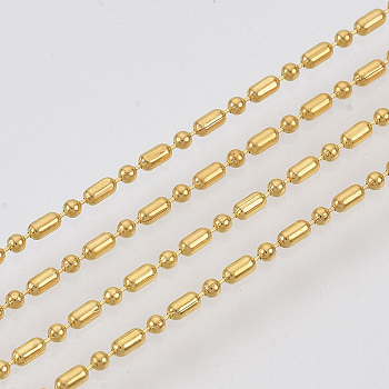 Brass Ball Chains, Ball & Bar Faceted Beaded Chains, Long-Lasting Plated, Soldered, with Spool, Cadmium Free & Nickel Free & Lead Free, Golden, 1.8x1mm and 1mm, about 16.4 Feet(5m)/roll